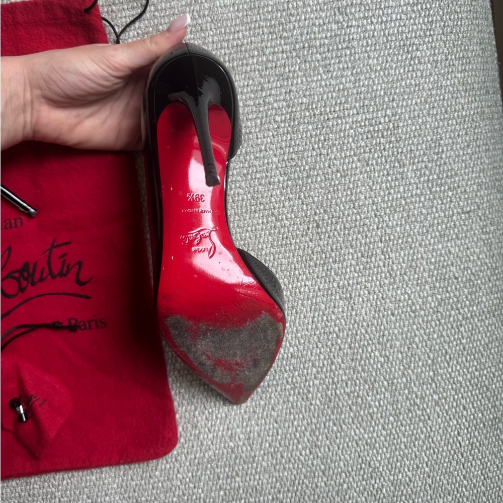Christian Louboutin Black Patent Leather Pointed-Toe Pumps - Picture 3 of 7
